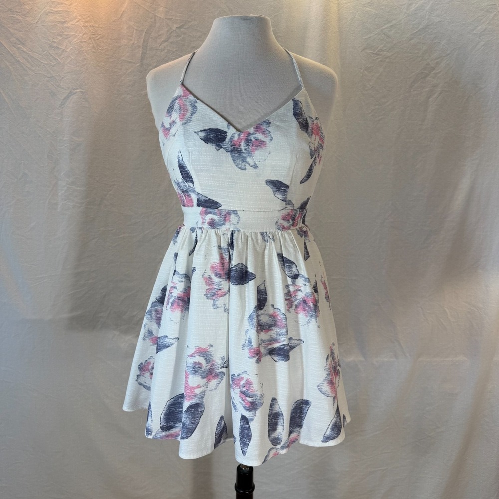 Tobi White Floral Fit Flare Party Dress Sz S Crisscross Back Petticoat - Picture 2 of 16